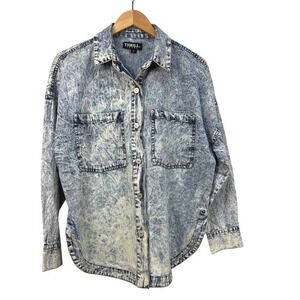 Thrill Jeans Womens Acid Wash Denim Shirt Blue Long Sleeve Button Up Oversized M